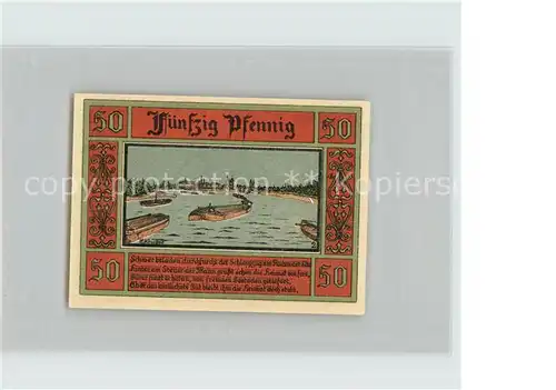 AK / Ansichtskarte Aken Elbe 50 Pfennig Gutschein Burg Elbe Frachtkahn Binnenschifffahrt Kat. Aken