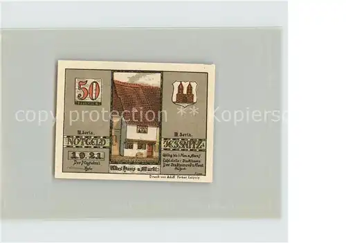 AK / Ansichtskarte Jessnitz Anhalt 50 Pfennig Notgeld Altes Haus am Markt Kirche Kat. Jessnitz Anhalt