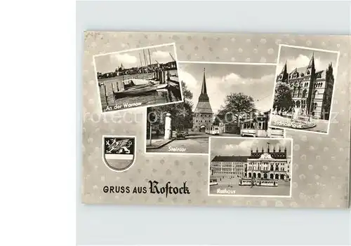 AK / Ansichtskarte Rostock Mecklenburg Vorpommern Warnow Bootsanleger Steintor Staendehaus Rathaus Kat. Rostock