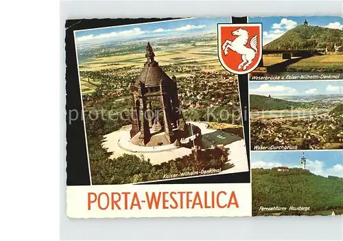 AK / Ansichtskarte Porta Westfalica Kaiser Wilhelm Denkmal Weserbruecke Weserdurchbruch Fernsehturm Hausberge Kat. Porta Westfalica