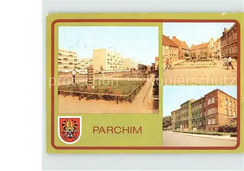 AK / Ansichtskarte Parchim Weststadt Plattenbauten Wilhelm Pieck Platz Goethe Oberschule