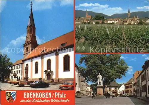 AK / Ansichtskarte Edenkoben Ortsansicht mit Kirche Platz Denkmal Statue Deutsche Weinstrasse Kat. Edenkoben