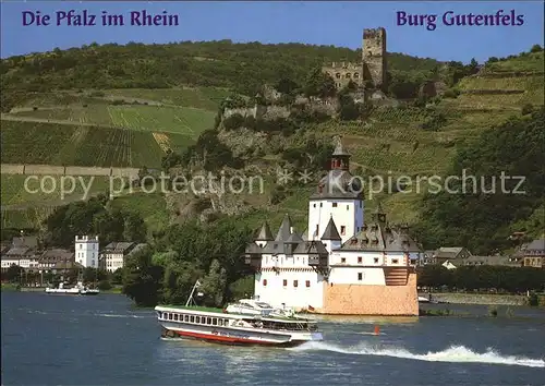 AK / Ansichtskarte Kaub Die Pfalz im Rhein Burg Gutenfels Motorboot Kat. Kaub