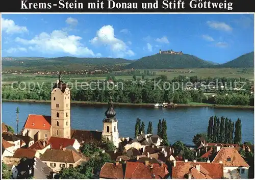 AK / Ansichtskarte Stein Donau Blick ueber die Altstadt mit Donau und Stift Goettweig Kat. Krems an der Donau