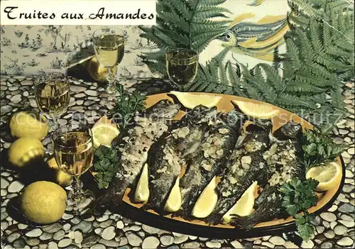 AK / Ansichtskarte Fische Rezept Truites aux Amandes  Kat. Tiere