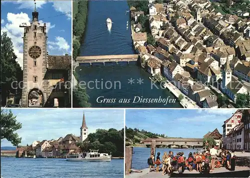 AK / Ansichtskarte Diessenhofen Siegelturm Rheinbruecke Fliegeraufnahme Dampfer Altstadt Kat. Diessenhofen