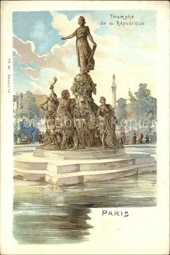 AK / Ansichtskarte Paris Triomphe de la Republique Monument Statue Dessin Kuenstlerkarte Werbung Negus Caffee Kat. Paris
