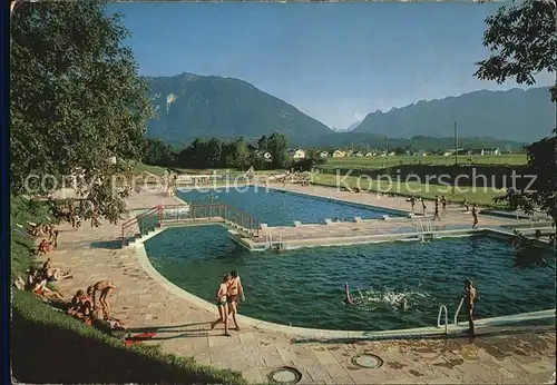 AK / Ansichtskarte Schwarzbach Marzoll Schwimmbad mit Untersberg und Lattengebirge