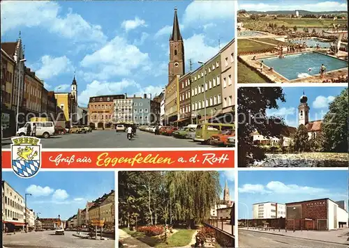 AK / Ansichtskarte Eggenfelden Innenstadt Kirche Park Freibad Theater an der Rott Kat. Eggenfelden