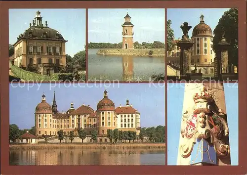AK / Ansichtskarte Moritzburg Sachsen Fasanerie Schloesschen Mole Leuchtturm ehem. Jagdschloss Barockmuseum Distanzsaeule Kat. Moritzburg Dresden