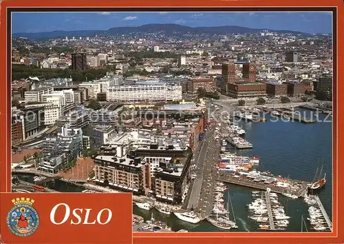 AK / Ansichtskarte Oslo Norwegen Hafen Rathaus Blick ueber die Stadt Fliegeraufnahme Kat. Oslo