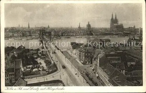 AK / Ansichtskarte Koeln Rhein Deutz Haengebruecke Kuenstlerkarte Photo Gravur Kat. Koeln