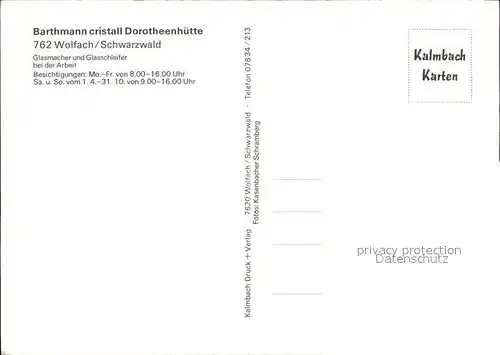 AK / Ansichtskarte Wolfach Barthmann Cristall Dorotheenhuette Glasmacher und Glasschleifer Kat. Wolfach Schwarzwald