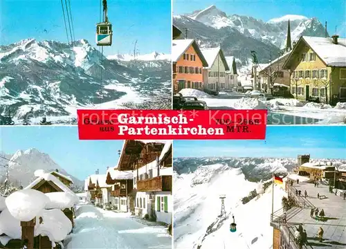 AK / Ansichtskarte Garmisch Partenkirchen Wankbahn Bergbahn Floriansplatz Fruehlingstrasse Zugspitze Muenchner Haus Alpenpanorama im Winter Kat. Garmisch Partenkirchen