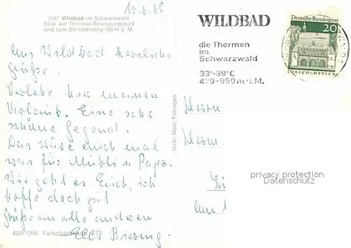 AK / Ansichtskarte Wildbad Schwarzwald Thermal Bewegungsbad Sommerberg Kat. Bad Wildbad