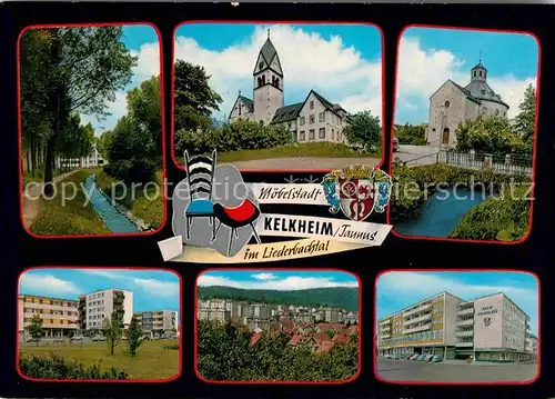 AK / Ansichtskarte Kelkheim im Liederbachtal Kirche Wohnblocks Hochhaeuser Moebelstadt Kat. Kelkheim (Taunus)