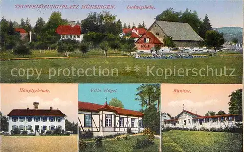 AK / Ansichtskarte Muensingen Truppenuebungsplatz Ludwigshoehe Hauptgebaeude Villa Huegel Kantine Kat. Muensingen