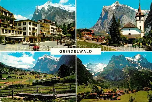AK / Ansichtskarte Grindelwald Ortsansicht mit Kirche Bahn Alpenpanorama Kat. Grindelwald