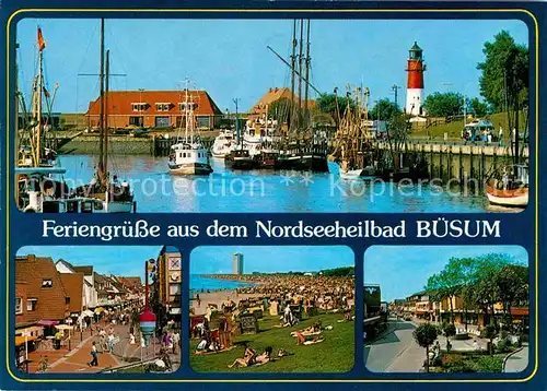 AK / Ansichtskarte Buesum Nordseebad Hafen Fischkutter Leuchtturm Fussgaengerzone Strand Kat. Buesum