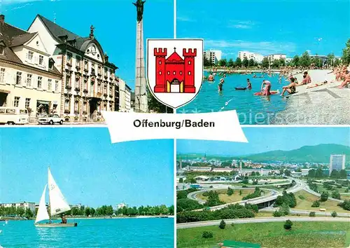 AK / Ansichtskarte Offenburg Rathaus Ursulasaeule Freibad Segeln Panorama Kat. Offenburg