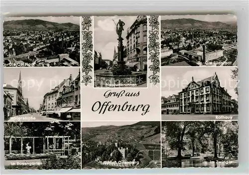 AK / Ansichtskarte Offenburg Oststadt Hauptstrasse Rosengarten Neptunbrunnen Schloss Ortenberg Suedstadt Rathaus Zwinger Park Kat. Offenburg