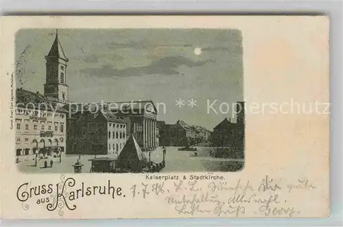 AK / Ansichtskarte Karlsruhe Baden Kaiserplatz Stadtkirche Mondschein