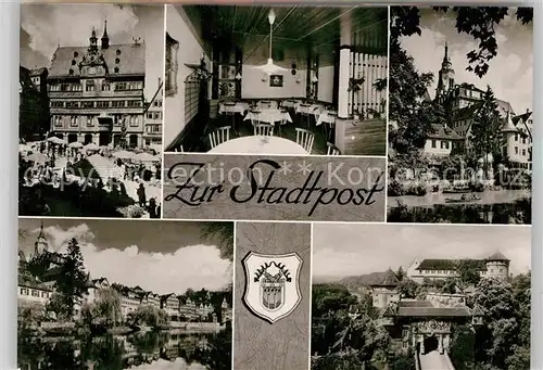 AK / Ansichtskarte Tuebingen Gaststaette zur Stadtpost Rathaus Burg Kirche Kat. Tuebingen