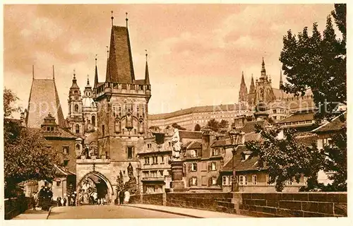 AK / Ansichtskarte Prag Prahy Prague Malostranske mostecke veze Kleinseitner Brueckentuerme Hradschin Prager Burg Kat. Praha