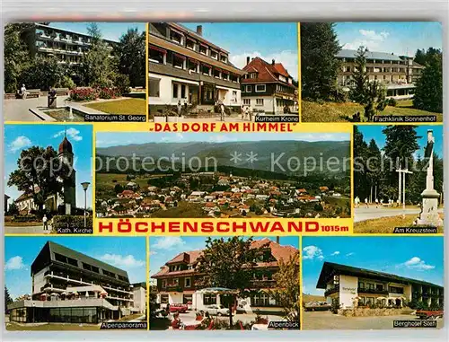 AK / Ansichtskarte Hoechenschwand Sanatorium St Georg Fachklinik Sonnenhof Kath Kirche Total Am Kreuzstein Alpenpanorama Alpenblick Berghotel Stefi Kat. Hoechenschwand