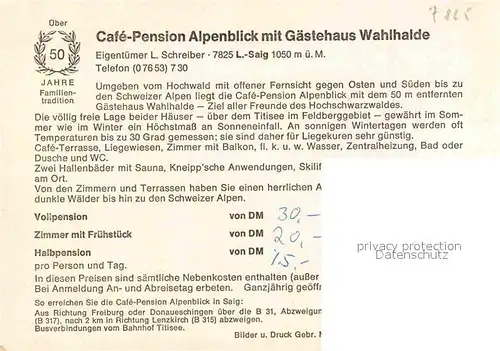 AK / Ansichtskarte Saig Schwarzwald Cafe Alpenblick Kat. Lenzkirch