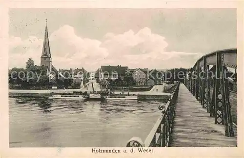 AK / Ansichtskarte Holzminden Weser Bruecke Dampfer Kirche Kat. Holzminden