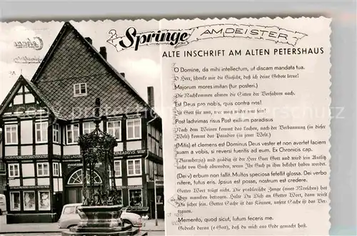 AK / Ansichtskarte Springe Deister Alte Inschrift am alten Petershaus Kat. Springe