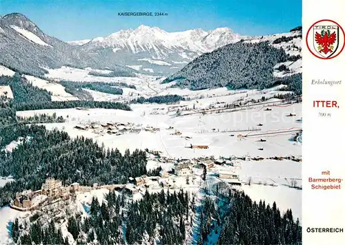 AK / Ansichtskarte Itter Tirol Fliegeraufnahme mit Barmberg Skigebiet und Kaisergebirge Kat. Itter