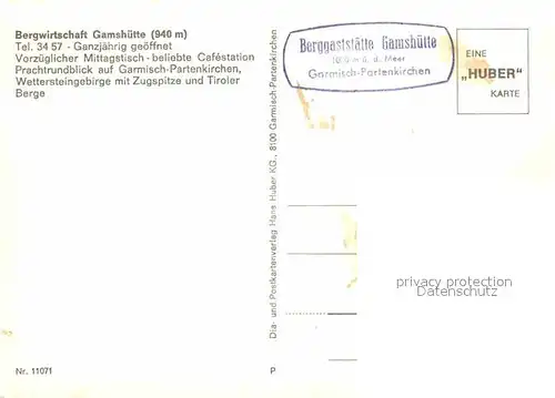 AK / Ansichtskarte Garmisch Partenkirchen Bergwirtschaft Gamshuette Kat. Garmisch Partenkirchen