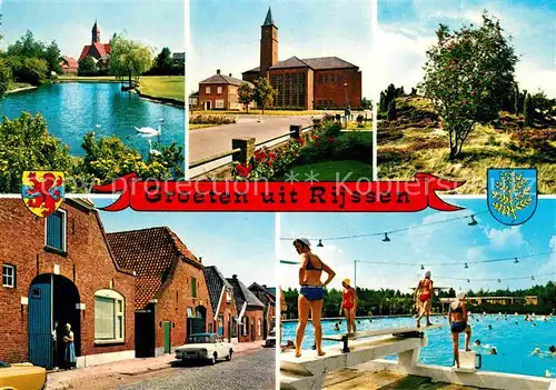AK / Ansichtskarte Rijssen Schwanenteich Kirche Schwimmbad
