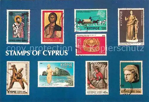 AK / Ansichtskarte Briefmarke auf Ak Cyprus Griechenland Zypern  Kat. Besonderheiten