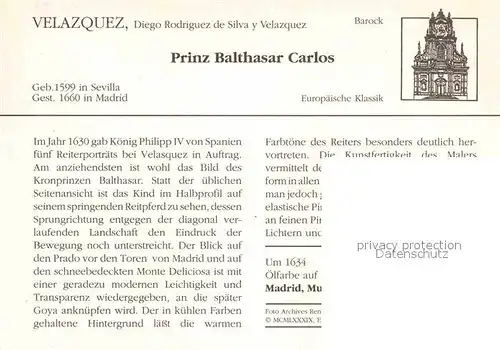 AK / Ansichtskarte Kuenstlerkarte Diego Rodriguez de Silva y Velazquez Prinz Balthasar Carlos Barock Kat. Kuenstlerkarte