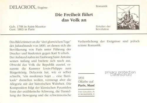 AK / Ansichtskarte Kuenstlerkarte Eugene Delacroix Die Freiheit fuehrt das Volk an 1831 Romatik Kat. Kuenstlerkarte