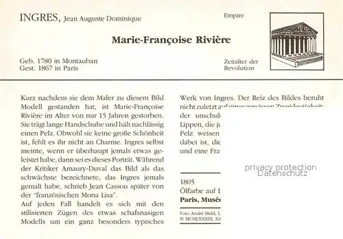AK / Ansichtskarte Kuenstlerkarte Jean Auguste Dominique Ingres Marie Francoise Riviere 1805 Empire Kat. Kuenstlerkarte