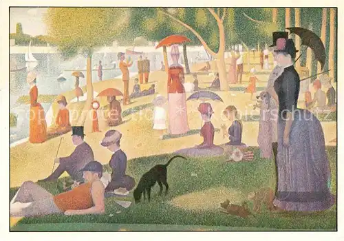 AK / Ansichtskarte Kuenstlerkarte Georges Pierre Seurat Sonntagnachmittag auf der Ile de la Grande Jatte 1886 Neoimpressionismus Kat. Kuenstlerkarte