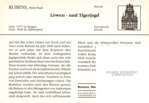 AK / Ansichtskarte Rubens Paul Peter Loewen  und Tigerjagd Barock 