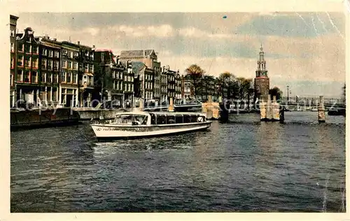 AK / Ansichtskarte Amsterdam Niederlande Oude Schans met Montelbaanstoren Ausflugsboot Bruecke Historischer Turm Kat. Amsterdam