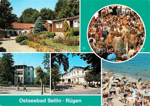 AK / Ansichtskarte Sellin Ruegen Schullandheim der Oberschule Mosel Neptunfest FDGB Erholungsheime Cafe Frohsinn und Rugia Strand Kat. Sellin Ostseebad