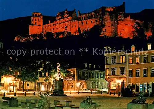 AK / Ansichtskarte Heidelberg Neckar Kornmarkt Brunnen Schloss bei Nacht Kat. Heidelberg