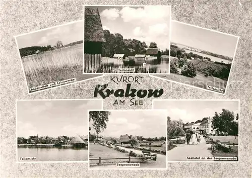 AK / Ansichtskarte Krakow See Badeanstalt Lehmwerder Seepromenade Seehotel Promenade Kat. Krakow See