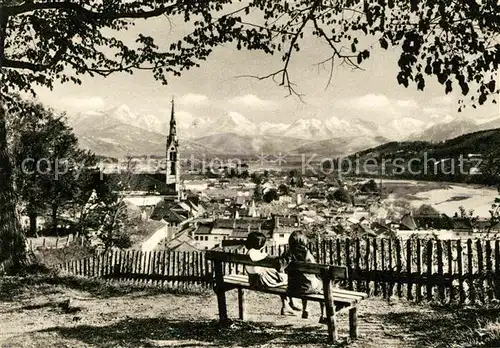 AK / Ansichtskarte Bad Toelz Panorama Blick vom Kalvarienberg auf Isar und Tiroler Alpen Kat. Bad Toelz