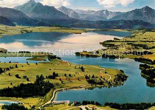 AK / Ansichtskarte Forggensee Schwangau mit Staudamm Saeuling Tiroler Hochgebirge Fliegeraufnahme Kat. Schwangau