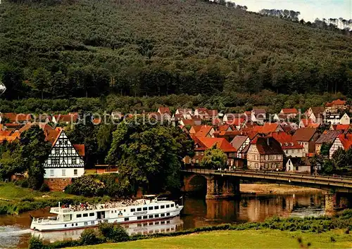 AK / Ansichtskarte Oberweser Hessen Weser Bruecke zwischen Rheinhardswald und Solling Dampfer Kat. Oberweser