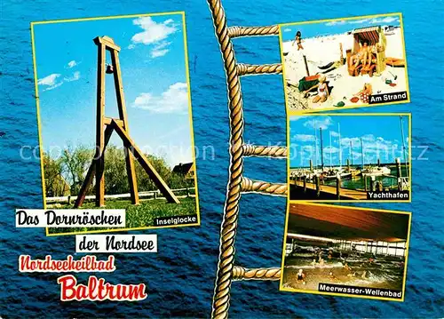 AK / Ansichtskarte Baltrum Nordseebad Inselglocke Strand Yachthafen Meerwasser Wellenbad Dornroeschen der Nordsee Kat. Baltrum