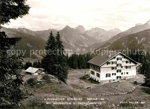 AK / Ansichtskarte Au Vorarlberg Alpengasthof Edelweiss mit Widderstein und uentschenspitze Alpenpanorama Allgaeuer Alpen Kat. Au